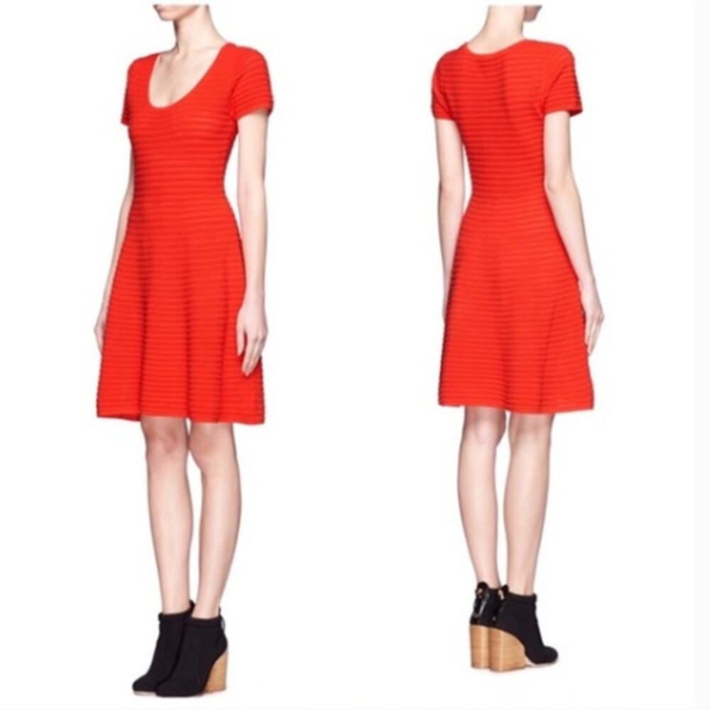 SANDRO PARIS | Red Orange Ribbed Perforated Sweater Knit Dress FR Size 1